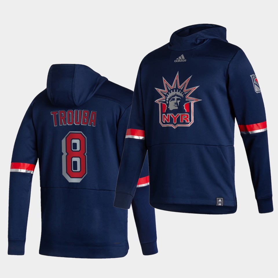 Men New York Rangers #8 Trouba Blue NHL 2021 Adidas Pullover Hoodie Jersey->winnipeg jets->NHL Jersey